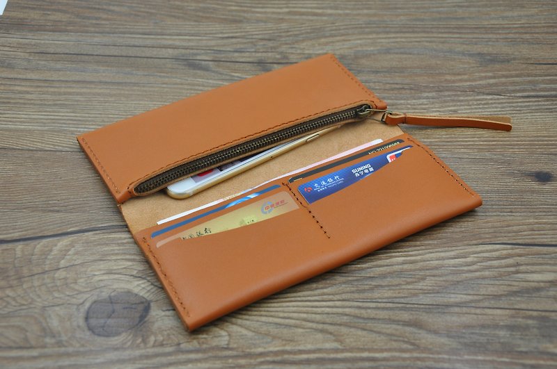 Handmade wallet multi-card position Apple iPhone 4s5sc67plus mobile phone wallet protective cover multifunctional leather wallet - Wallets - Genuine Leather Orange