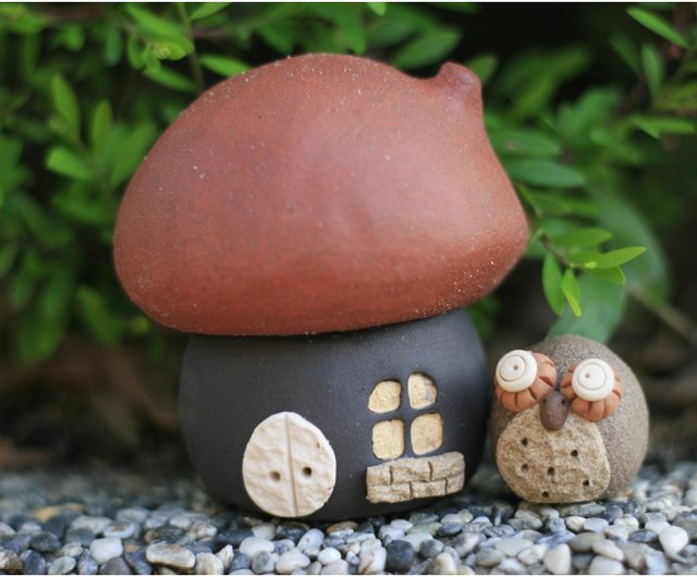 とってもかわいい陶器手作りキノコハウス 5種セット/フクロウ