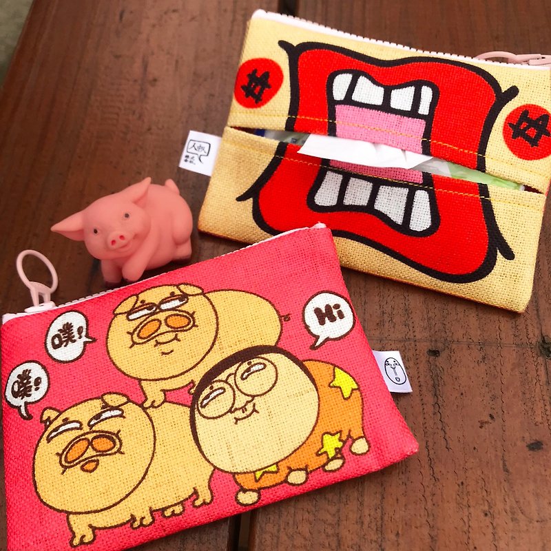 三隻小豬 / 面紙包 零錢包 錢包 - 散紙包 - 棉．麻 粉紅色
