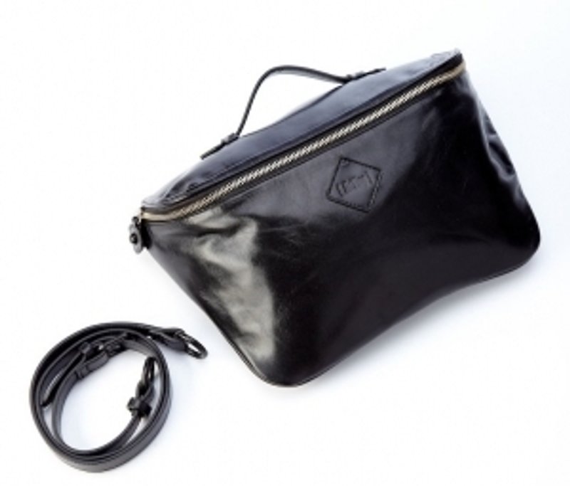 Full black leather Italian French Rokit small shoulder bag / purse / messenger bag - Messenger Bags & Sling Bags - Genuine Leather Black