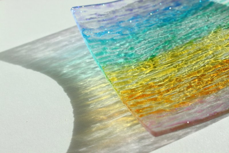 Rainbow Textured Decorative Glass Jewelry Dish・Customized Rainbow Lover Gift - Small Plates & Saucers - Glass Multicolor