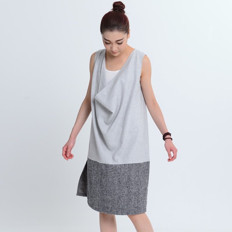 BUFU  Sanded Cotton non-sleeves dress  D150608 - チャイナドレス - コットン・麻 グレー