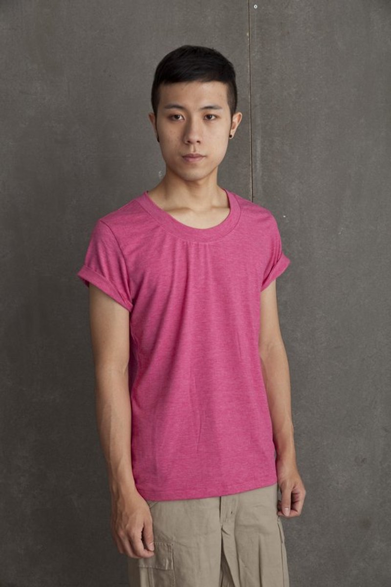 plain-me 自製商品   寬領多色短T 麻花粉(T0019) - 女 T 恤 - 其他材質 粉紅色