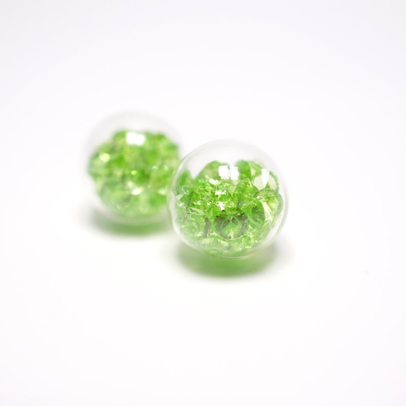 A Handmade 翠綠色水晶玻璃球耳環 - 耳環/耳夾 - 玻璃 