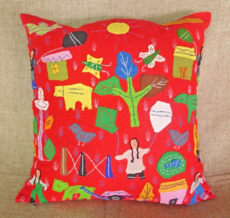 Hand Embroidered Cushion cover / Pillow Cover /   Decorative Pillows - Pillows & Cushions - Cotton & Hemp Red