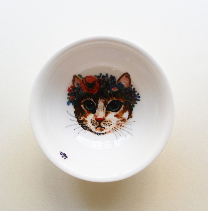 手描き大茶碗花冠子猫 - 急須・ティーカップ - その他の素材 オレンジ