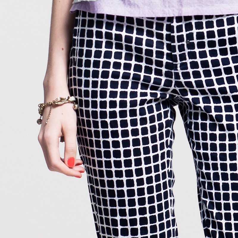 Eight small waist straight jeans - blue grid NOVI - Women's Pants - Other Materials Blue