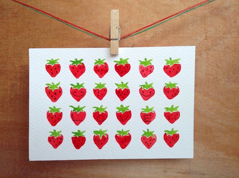 水彩手繪-草莓示愛 - การ์ด/โปสการ์ด - กระดาษ สีแดง