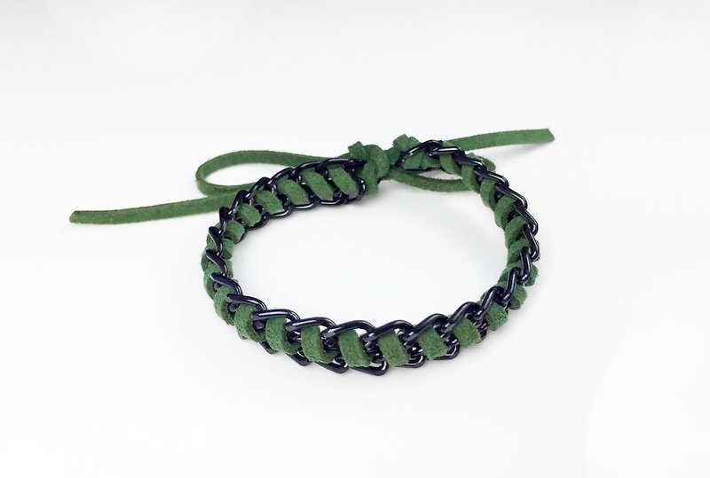 Shengmo suede green x black color chain - สร้อยข้อมือ - หนังแท้ สีเขียว