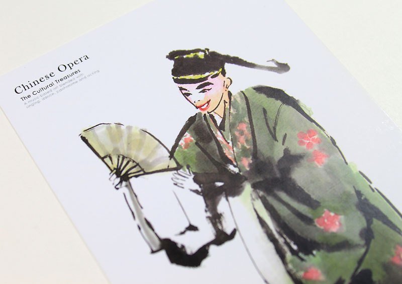 Ink Peking Opera Postcard {Harlequin} - Cards & Postcards - Paper White
