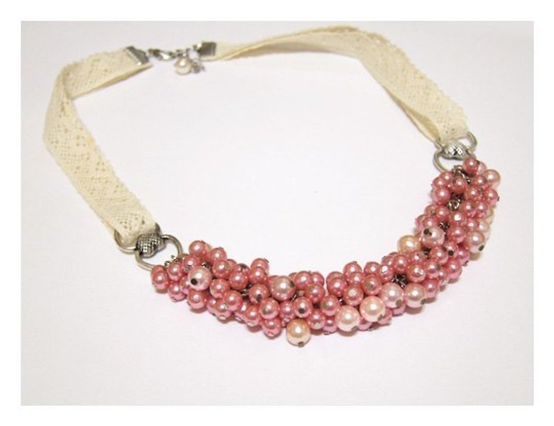 Pink lace colorful beads chain - Necklaces - Other Materials Pink