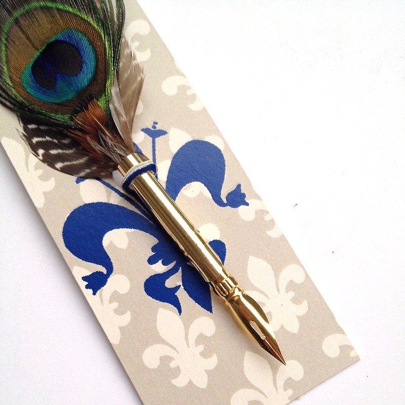 FDL/04 孔雀羽毛金屬沾水筆+墨水組 | Francesco Rubinato - 沾水筆 - 其他材質 藍色