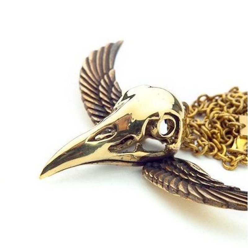 Crow skull pendant in brass and oxidized antique color ,Rocker jewelry ,Skull jewelry,Biker jewelry - 項鍊 - 其他金屬 