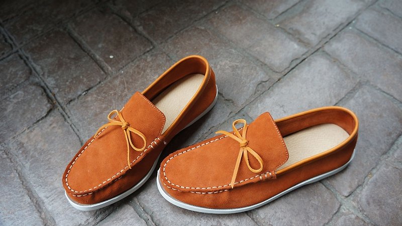 Soft 手縫平底鞋(橘色＋蝴蝶結)- 41# 特製款 - Women's Casual Shoes - Genuine Leather Orange