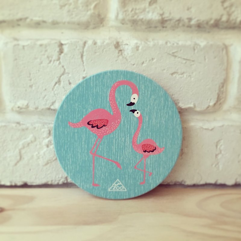 Zoo | Flamingo hand-painted illustration absorbent coaster/Yingge ceramic coaster - ที่รองแก้ว - วัสดุอื่นๆ สีเขียว