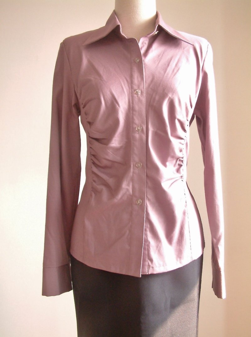 Plain Long Sleeve Shirt-Purple - เสื้อเชิ้ตผู้หญิง - วัสดุอื่นๆ สีม่วง