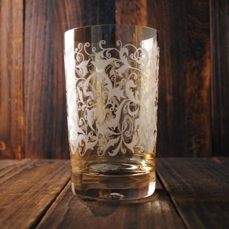 300cc [MSA GLASS ENGRAVING] German lead-free crystal glass carved amber Eisch Toulouse - แก้วไวน์ - แก้ว สีทอง