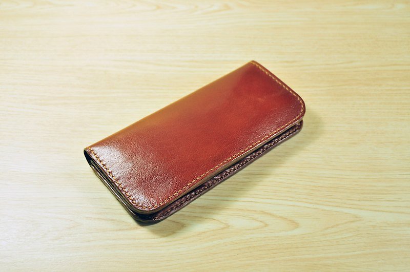 MICO hand-stitched simple long wallet / long clip / wallet / wealth cloth (brown red) - กระเป๋าสตางค์ - วัสดุอื่นๆ สีแดง