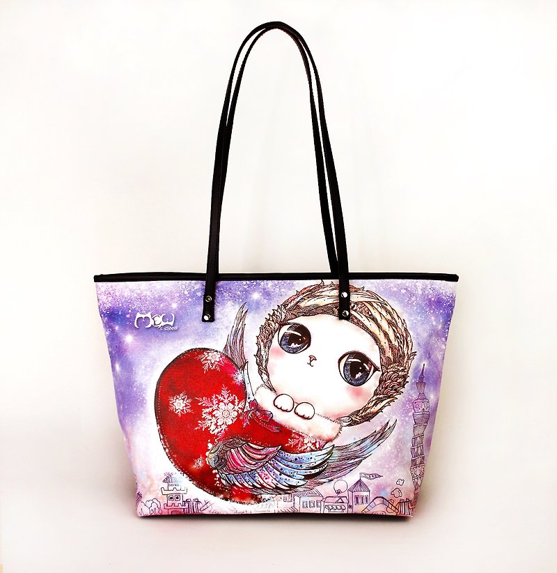 Meow good water repellent painting Tote Flying Cat - กระเป๋าแมสเซนเจอร์ - วัสดุกันนำ้ 