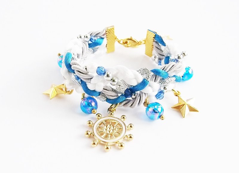 Sailor blue braided bracelet - สร้อยข้อมือ - วัสดุอื่นๆ สีน้ำเงิน