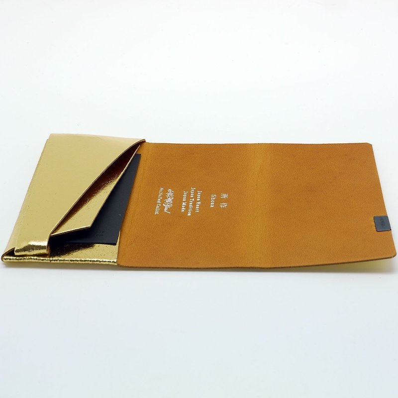 Handmade in Japan-made by Shosa vegetable tanned cowhide business card holder / card holder-fashionable and restrained / golden camel - ที่เก็บนามบัตร - หนังแท้ 