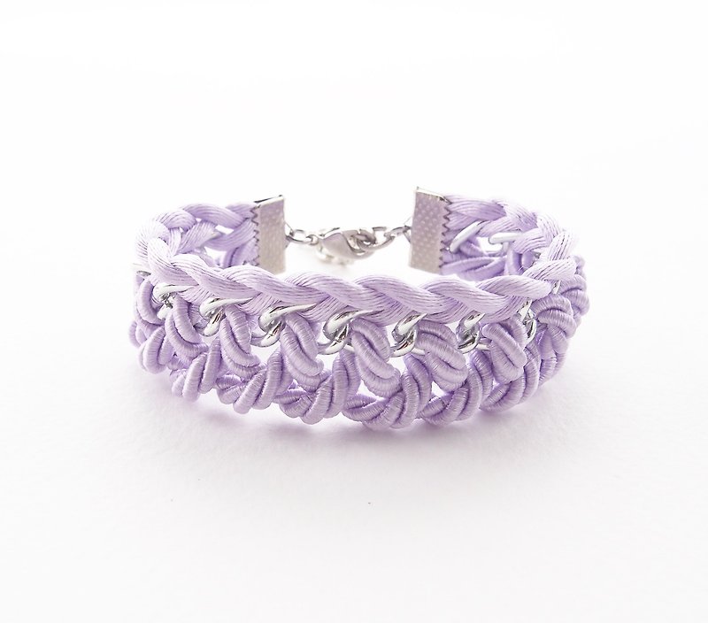 ♥ ELBRAZA ♥ Lilac braided bracelet with silver chain. - 手鍊/手鐲 - 其他材質 紫色