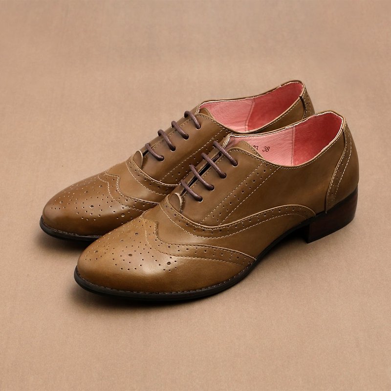 e'cho. Jazz diva British gentleman carved lace oxford shoes ║Ec03 coffee (small one yard) - รองเท้าอ็อกฟอร์ดผู้หญิง - หนังแท้ สีนำ้ตาล