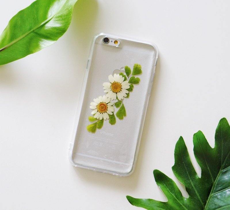 Pressed Flowers Phone Cases - Daisy and Fan-leaved Maidenhairf Collection - เคส/ซองมือถือ - ซิลิคอน 