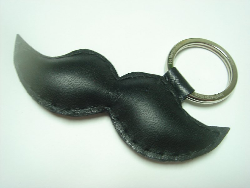{ Leatherprince 手工皮革 } 台灣MIT 黑色 可愛 鬍子 純手工縫製 皮革 鑰匙圈 / Fun Moustache Leather Keychain ( Black ) - Charms - Genuine Leather 