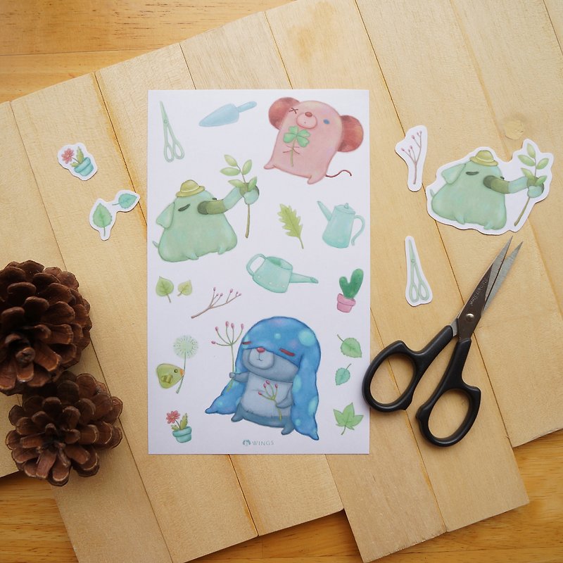 Hand Clipping Paper [Light Green Garden] - Stickers - Paper White