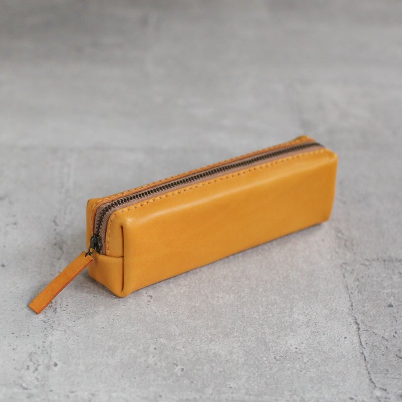 Yellow classy Leather Pencil Case/Pen Pouch - กล่องดินสอ/ถุงดินสอ - หนังแท้ สีเหลือง