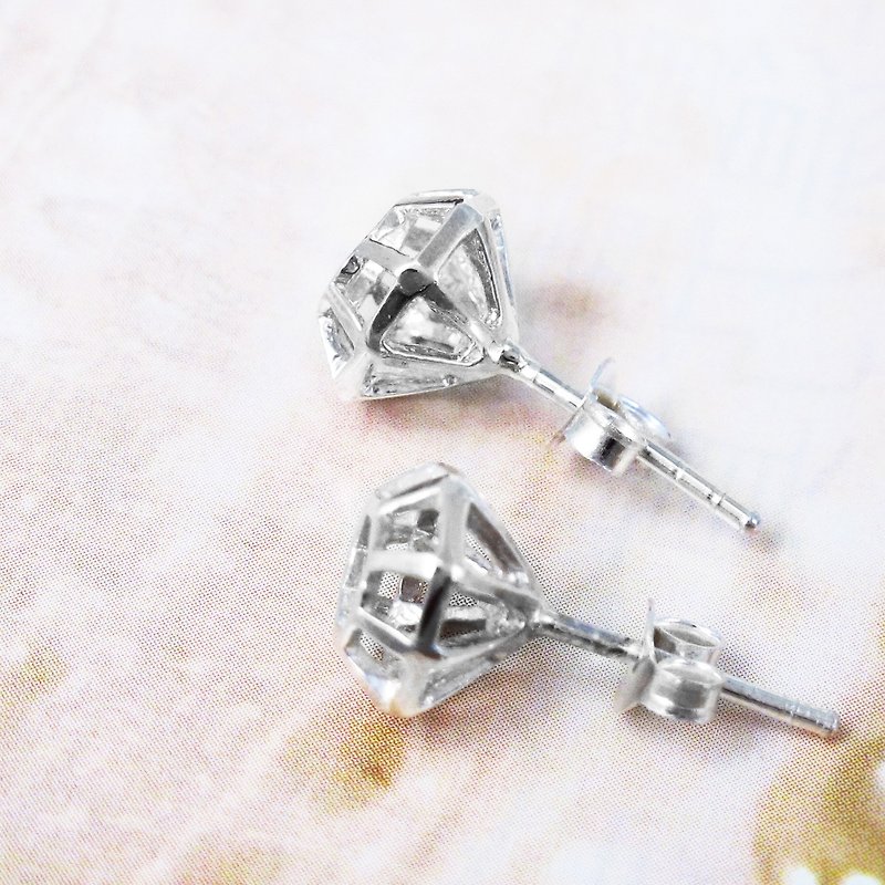 Diamond sterling silver earrings 925 sterling silver gemstone silver earrings -64DESIGN - Earrings & Clip-ons - Other Metals Gray