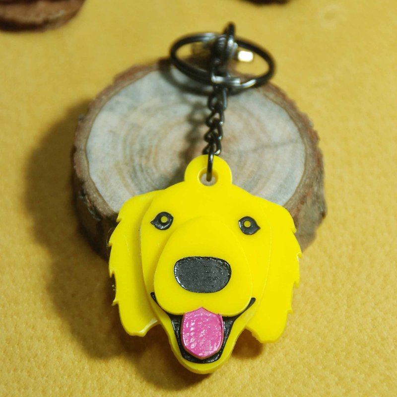 Hairy child with key ring/golden retriever - Keychains - Acrylic Yellow