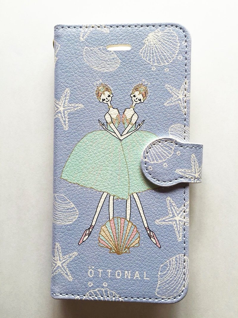海と真珠　手帳型スマホケース　iPhone用 - スマホケース - プラスチック ブルー
