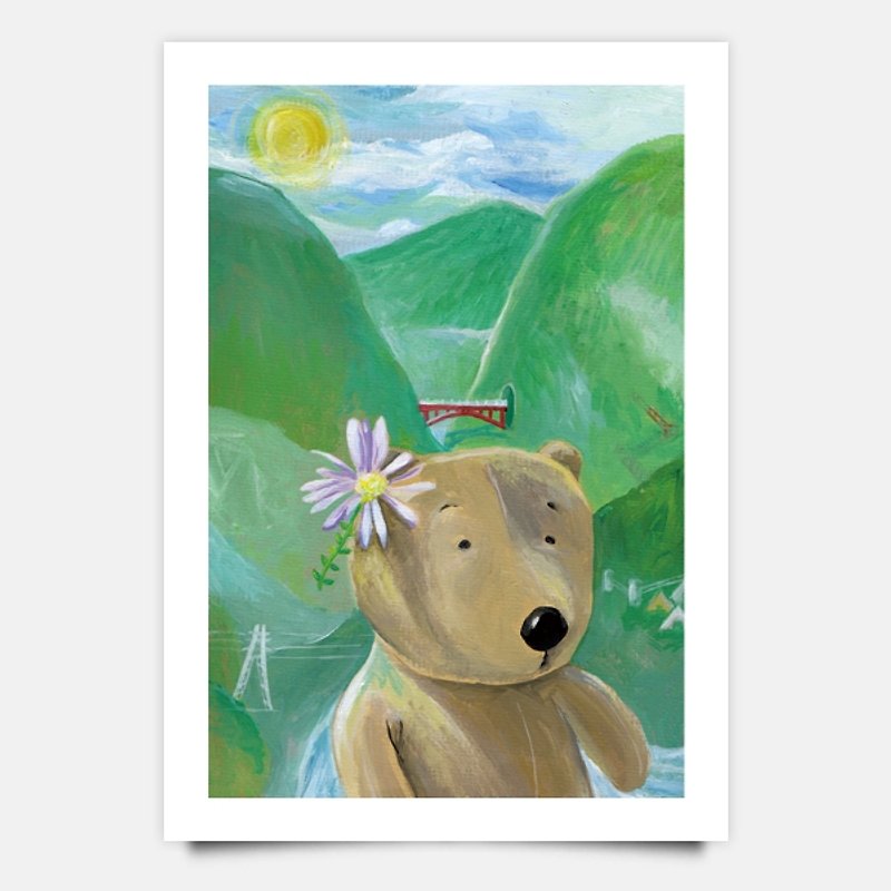 春のクマ - カード・はがき - 紙 グリーン