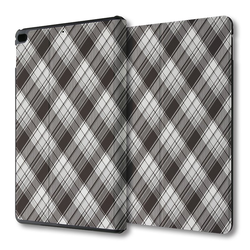 Multi-angle flip leather case for iPad mini black and white plaid PSIBM-004K - เคสแท็บเล็ต - หนังเทียม สีดำ