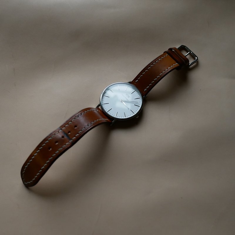 側縫線款 手工牛皮錶帶 皮革錶帶 錶帶訂製 - 錶帶 - 真皮 咖啡色