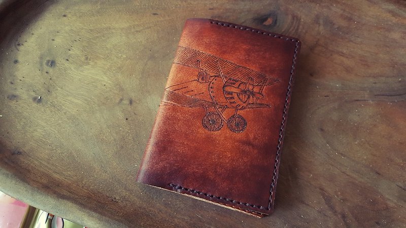 客製復古輕航機純牛皮護照夾 (訂做情人、生日送禮) - 護照套 - 真皮 咖啡色