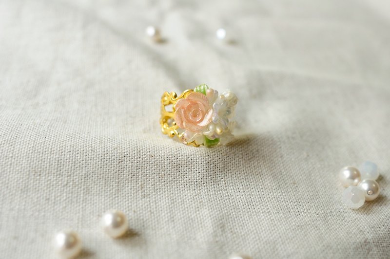 Sweet Dream☆Flower Wedding Dress Rose Lace Ring/Pink Gold Rose - แหวนทั่วไป - วัสดุอื่นๆ สึชมพู