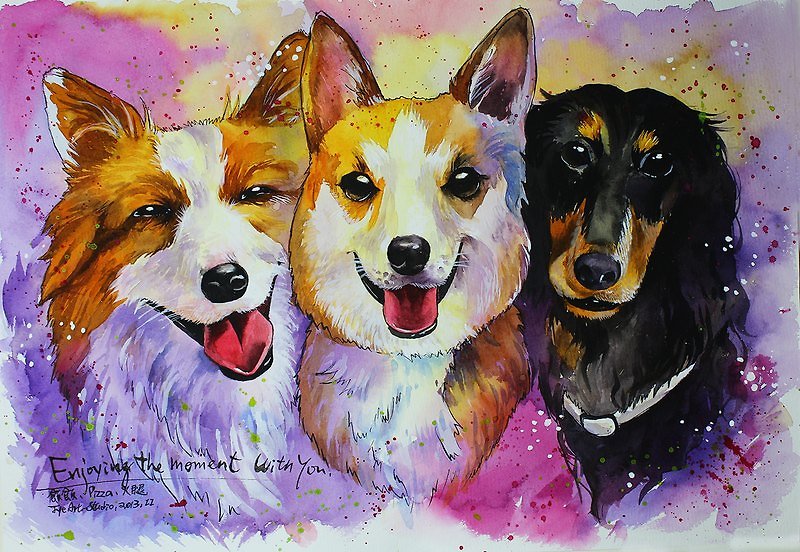 Special customized 8K large pet portrait (a group photo of multiple pets) - Illustration, Painting & Calligraphy - Paper Multicolor