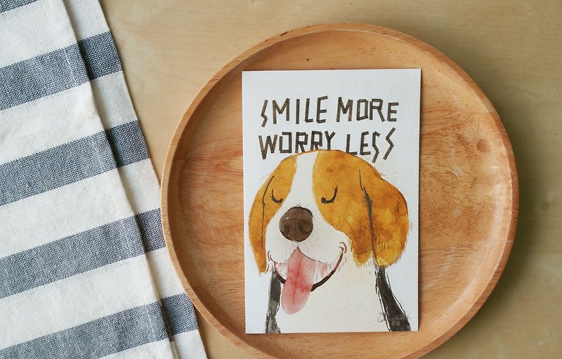 Beagle "Smile more worry less" illustration postcard 4"x6" - Cards & Postcards - Paper Multicolor