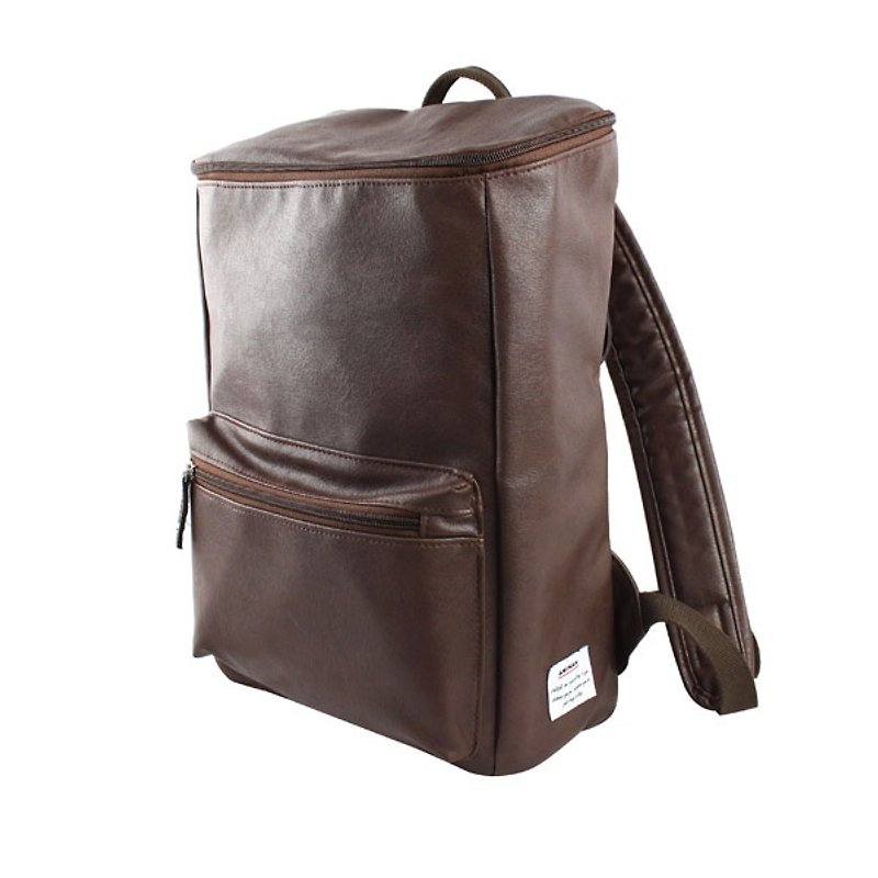 AMINAH-咖啡色復古皮革方形後背包【am-0227】 - 後背包/書包 - 人造皮革 咖啡色