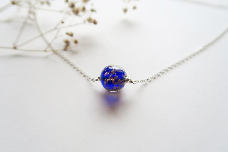 925 Silver -Blue glass necklace - สร้อยคอ - วัสดุอื่นๆ สีน้ำเงิน