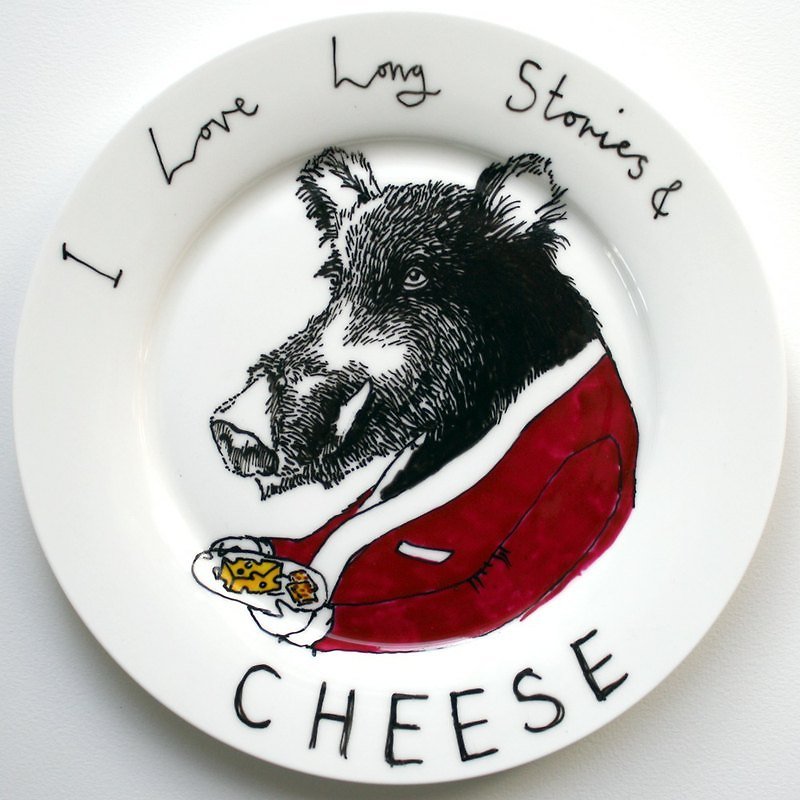 Mr. Boar Hand-painted Bone China Dinner Plate | Jimbobart - จานและถาด - วัสดุอื่นๆ ขาว