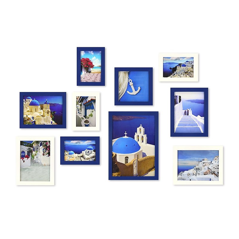 iINDOORS Photoframe Blue+White 10PCS Greece decor - กรอบรูป - ไม้ สีน้ำเงิน