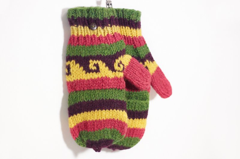 New Year's gift hand-woven pure wool knitted gloves/ detachable gloves/ inner bristle gloves/ warm gloves-the forest in the sunset - Gloves & Mittens - Other Materials Multicolor