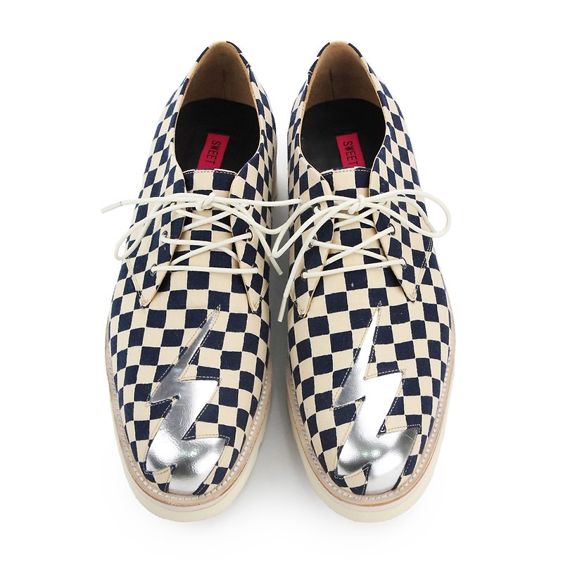 WHITE QUEEN M1134 Silver Chessboard Derby  sneakers - 男休閒鞋 - 棉．麻 多色