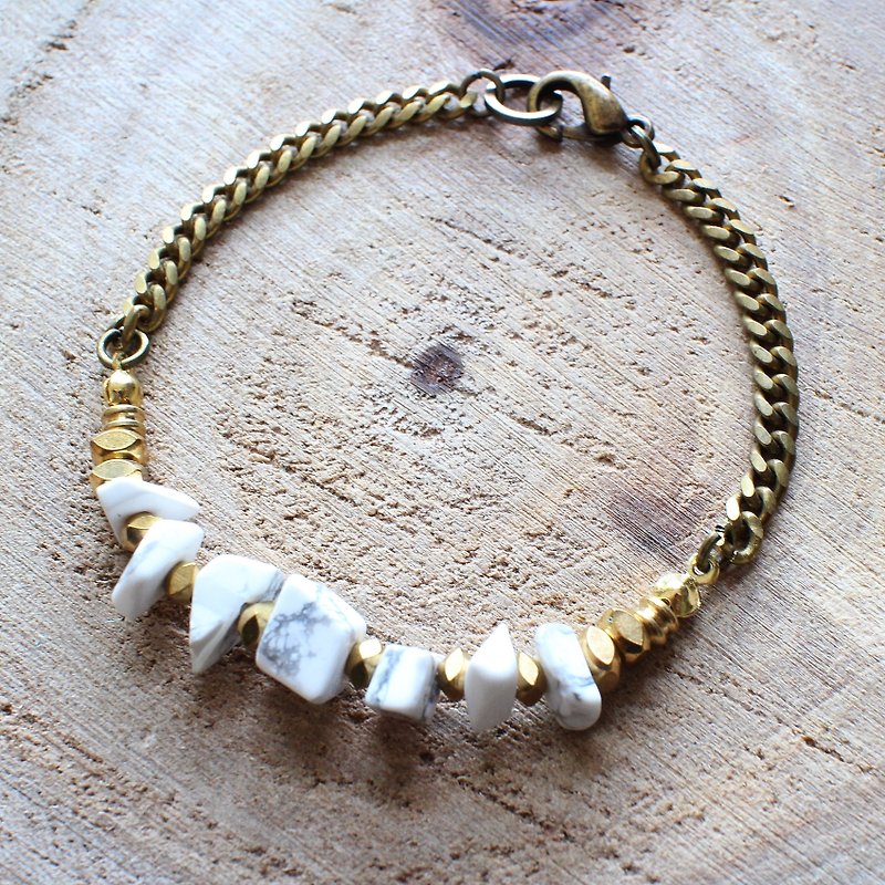 Muse natural wind series NO.102 white white Treadstone gravel brass bracelet - Bracelets - Other Materials White