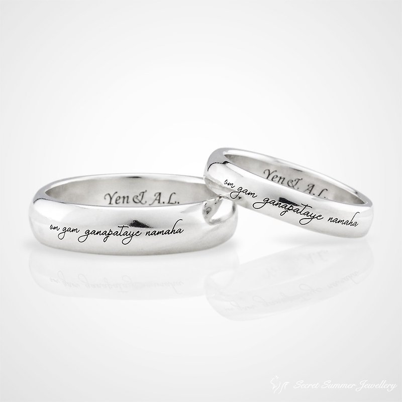 There is no limit to the number of words inside and outside the ring-handmade 925 sterling silver [classic plain face round pair of rings] simple happiness - Couples' Rings - Sterling Silver Silver