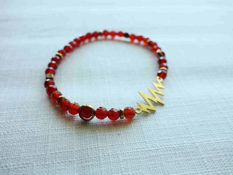 ~ M + Bear ~ electrocardiogram ruby ​​Sui cutting &amp; thin copper beads bracelet - สร้อยข้อมือ - วัสดุอื่นๆ สีแดง